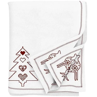 Imagen de Ragged Rose Mantel, Algodón, Navidad Bordada en Rojo, 140 x 230 cms
