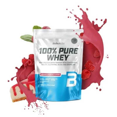 Imagen de BioTechUSA 100% Pure Whey Proteína en Polvo con BCAA y Glutamina Sin Gluten, Aceite de Palma, 454 g, Tarta queso frambuesas