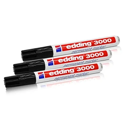 Imagen de edding 3000 rotuladores permanentes, 1,5 3 mm, recargables, color negro, paquete de