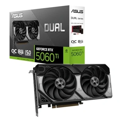 Imagen de ASUS Dual GeForce RTX 5060 Ti 8GB GDDR7 OC Edition (PCIe 5.0, GDDR7, DLSS 4, HDMI 2.1b, DisplayPort diseño de 2.5 Ranuras, Ventilador Axial Tech, tecnología 0dB)