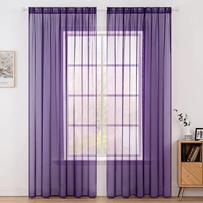 Imagen de MIULEE Cortinas Poliéster Translúcida Fresca Transparente Salon Ventana Visillo Moderno para Sala Cuarto Dormitorio Habitación Comedor Cocina Salón de Esatr 2 Unidades 140 x 245cm Violeta Claro