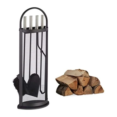 Imagen de Relaxdays Set de Utensilios Chimenea Elegante, Acero Inoxidable, Negro, 66 x 23 15 cm, 5 Unidades
