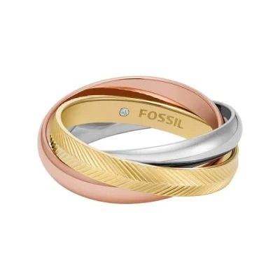 Imagen de Fossil Anillo para mujer Harlow Interlocking Izquierda Acero Inoxidable Tricolor JF048079987, inoxidable, Sin piedras preciosas