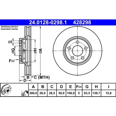 Imagen de ATE 24.0128 0298.1 Disco de freno 300,0 28,0 5 108,0 ventilado revestido aleado/alt. carburado con tornillos FORD: S Max Mk2