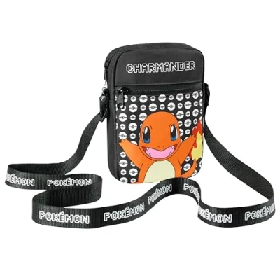 Imagen de Pokémon Bandolera Niña Bolso con Correa, Bolsas Niña, Bolsa de Hombro Ajustable Regalos Navidad (Negro Charmander)