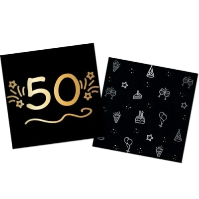 Imagen de Folat B.V. Fiesta Cumpleaños Decoración negro Oro Plata Servilletas 50 Shining Glam 33 x cm 16 Piezas, Color (25058)