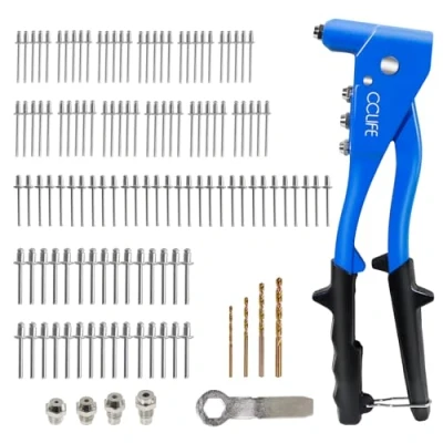 Imagen de CCLIFE 120 Piezas Juego de Remachadora Manual Pistola con 2.4mm 3.2mm 4.0mm 4.8 mm remaches 4 Brocas HSS