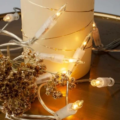 Imagen de Hellum guirnalda luces interior, navideñas, mini cadena de 10 bombillas claras cálidas, iluminado 1,35m, color cable transparente,