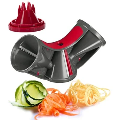 Imagen de Westmark Cortadora de mano vegetales en espiral, con 3 conos corte y soporte para restos, Acero inoxidable/plástico, Triolo, Antracita/rojo, 11652260