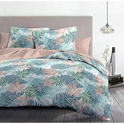 Imagen de Home Linge Passion Funda nórdica de 3 Piezas 100% algodón 57 Hilos 2 Personas 240 x 260 cm AMAZONIE Fougere