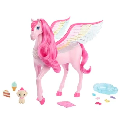 Imagen de Barbie A Touch of Magic, Pegaso Rosa con Perrito y Accesorios, Juguete +3 años (Mattel HLC41)