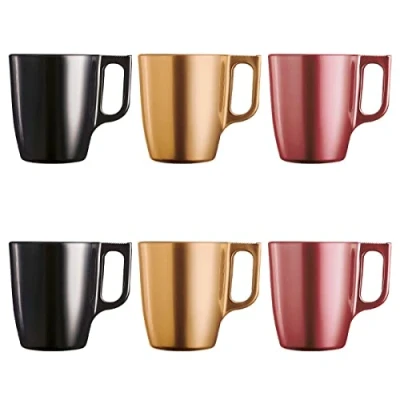 Imagen de Luminarc Flashy Set 6 Tazas Desayuno Mugs café de Vidrio con asa para microondas 25cl, Negro