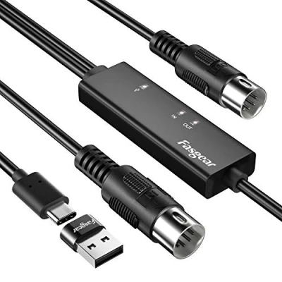 Imagen de Fasgear,Cable USB C MIDI con adaptador tipo a USB, cable entrada para teclado musical, piano ordenador portátil, Android, Mac OS