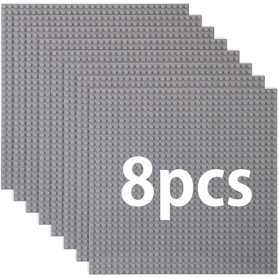 Imagen de Juego de 8 placas construcción compatibles con la mayoría las marcas, placa base clásica, compatible Lego Classic, 25,5 x cm, gris