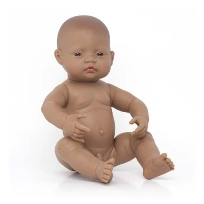 Imagen de Miniland Muñeco bebé recién Nacido Latinoamericano Niño de Vinilo Suave 40cm con rasgos étnicos y sexuado para el Aprendizaje la Diversidad Agradable Perfume (31007)