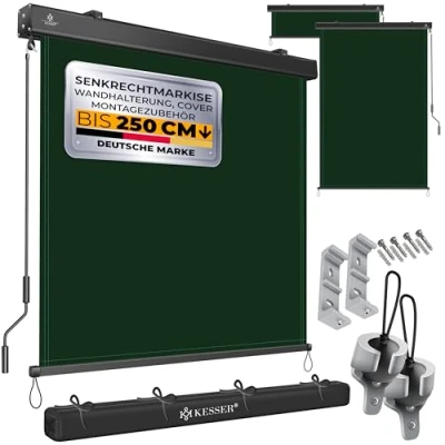 Imagen de KESSER® toldo vertical de 180 x 250 cm, mecanismo manivela, incluye set montaje y cubierta, protección solar solar, con caja para balcón terraza