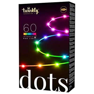 Imagen de Twinkly Dots Guirnalda de luces LED controlada por aplicación con 60 RGB (16 millones colores) 3 metros cable transparente alimentado USB para interior Smart Home Decoration Light