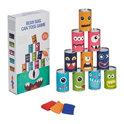 Imagen de Relaxdays Lanzar Juego Lanzamiento Latas Monstruos, Lanza Botes Fiestas Infantiles, 10 Envases y 3 Bolsas, Jardín, Multicolor, 9,5 x 5,5 cm (10039154)