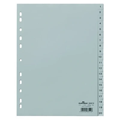 Imagen de Durable 652210 Registro de número (A4, pestañas en relieve 1 20, cobertura completa PP) 20 piezas, gris