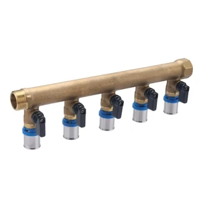 Imagen de Colector Macho Hembra 3/4 5 salidas de tubo multicapa a prensar con válvulas QUICK PLOMBERIE
