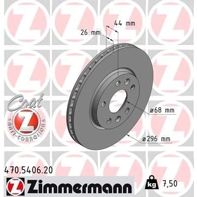 Imagen de ZIMMERMANN COAT Z 470.5406.20 Disco de freno 296 26 7/5 5 114 ventilación interna revestido RENAULT: Megane 4, Talisman Berlina, IV Berlina