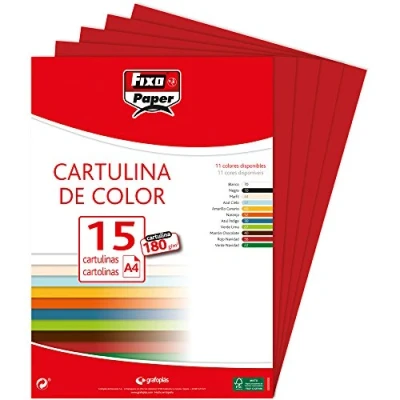 Imagen de Fixo Paper 11110656 Pack de 15 cartulinas, tamaño A4 cartulina color rojo carmín, 180g/m²