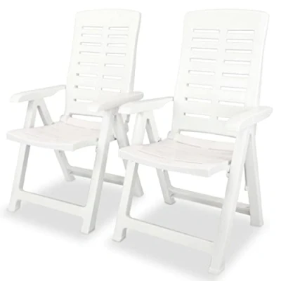 Imagen de vidaXL 2X Sillas de Jardín Reclinables Plegables Sillón Exterior Balcón Terraza Patio Asiento Butaca Muebles Mobiliario Plástico Blanco