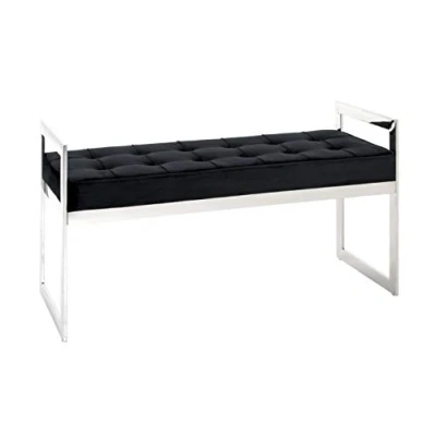 Imagen de HAKU Möbel Banco Acero inoxidable, negro, tejido de terciopelo Dim.: AN 100 cm x AL 57 P 40 cm, Estilo: Art Déco