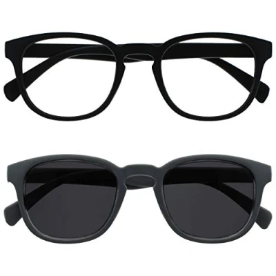 Imagen de OPULIZE Pop Paquete Doble Gafas De Lectura Lectores Sol Retro Redondo Negro Gris Hombres Mujeres Bisagras Resorte RS2 17 +3,00