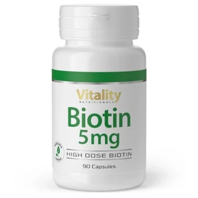 Imagen de Biotina 5000 mcg, D biotin, forma natural de la biotina. Vitaminas B para Cabello, Piel y Uñas. 90 capsulas, 3 meses.Sin aditivos. Vitality Nutritionals by VitaminExpress.