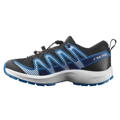 Imagen de Salomon Unisex niños XA PRO V8 J Negro/Blanco/Azul Francés, Zapatos de Senderismo Versátiles para Mayor Comodidad, Zapatillas Correr y Aventuras al Aire Libre, 38 EU