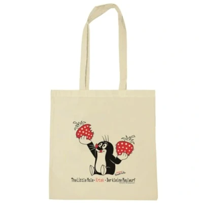 Imagen de Logoshirt® Krtek, el Topo I Fresas Sac de courses cabas réutilisables Bolsa algodón Impresa con asas largas natural Diseño original licencia