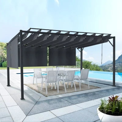 Imagen de IDMarket Pergola Edición Luxe Cuchillas orientables 3x4 M y 4 persianas, color gris antracita