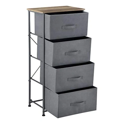 Imagen de pro.tec Cómoda con 4 cajones 95 x 45 30 cm Cajonera Mestia Armario Metal y MDF Gris Efecto Madera