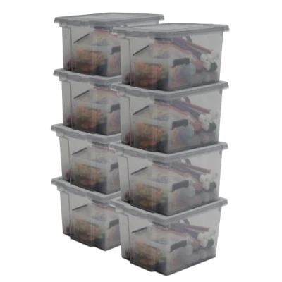 Imagen de Iris Ohyama, Caja de almacenamiento plástico, oficina 10 l, Lote 8, Sin BPA, DDUSB S, Gris, Apilable, Clips cierre A29 x F24 A18,5 cm