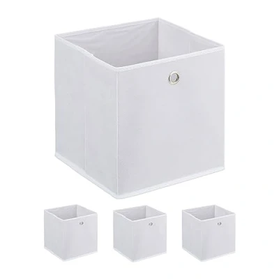 Imagen de Relaxdays Caja Cajas Almacenaje Plegables Set 4, 30 x cm, Pongotodos de Tela con Asas Redondas, para Estantes, Blanco, Tejida