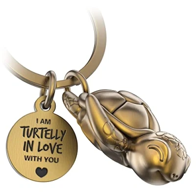 Imagen de FABACH Llavero de tortuga Snappy con corazón y grabado, diseño tortuga, amuleto la suerte, como regalo para parejas, bronce, talla única, Casual