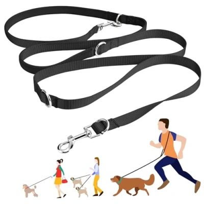 Imagen de correa para perro Oneisall, manos libres, multifuncional, de entrenamiento correr, caminar, nailon ajustable doble perros pequeños, medianos o grandes