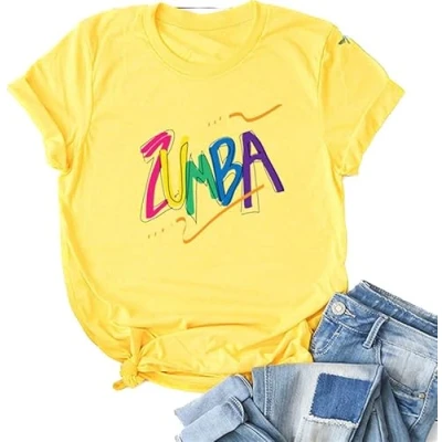 Imagen de Camiseta de Zumba para Mujer Mangas Cortas Estampadas Top Casual Las Clases 2023 Entrenamiento físico Baile