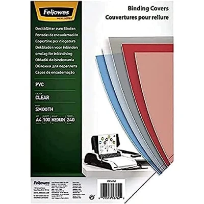 Imagen de Fellowes Portadas para encuadernar de PVC transparente, formato A4, 240 micras, pack 100