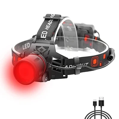 Imagen de WESLITE Linterna Frontal Roja, LED Recargable Luz Roja para Caza Alta Potencia con Zoom Caza, Astronomía, Observación de Estrellas, Visión Nocturna