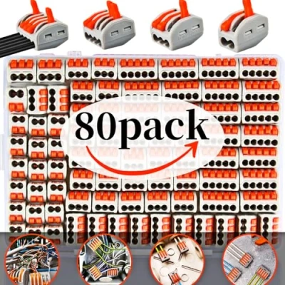 Imagen de 80 Piezas Conectores De Cable Compactos, Bloque Terminal Cable,Conectores Electricos Rapidos,Conectores Empalme,Conectores Para Terminales Rapidos