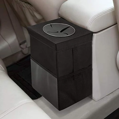Imagen de Papelera de coche con tapa Bolsa basura para colgar bolsillos almacenamiento plegable y portátil, organizador a prueba fugas, multiusos gran capacidad 7 L
