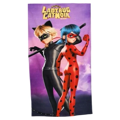 Imagen de Toalla de playa para niños y niñas, 100% algodón, 70 x 140 cm (Ladybug Catnoir)