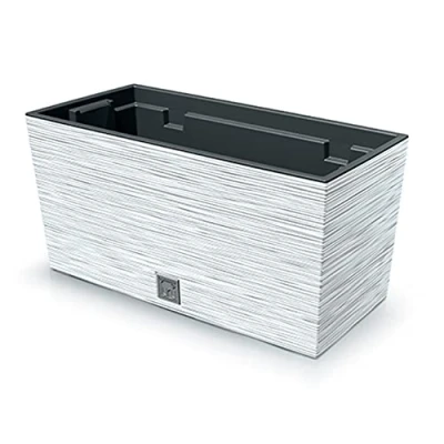 Imagen de Macetero color blanco, con depósito, colección FURU, de 39,5 x 18,5 19,5 cm, capacidad 8 L.