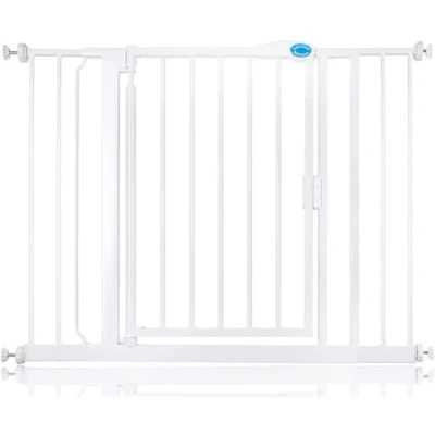 Imagen de Bettacare Puerta de Mascotas Auto Cierre, 103.8cm 110.8cm, Blanco, Escalera Ajuste a Presión para Perros y Cachorros, Barrera Seguridad Puertas, Pasillos Espacios