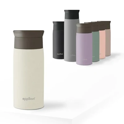 Imagen de eppikan EppiToGo Termo de Acero Inoxidable, taza aislada, Travel Mug, Coffee to go, para Coche, 350 ml, 500 viaje, antigoteo con Apertura 360º higiénica (Ivory, ml)