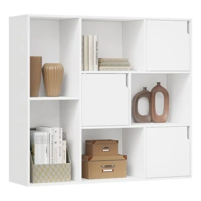 Imagen de WOLTU Estantería de 8 Cubos, Librería 3 Niveles con Puertas, Separador Ambientes, Mueble Almacenamiento para Salón, Dormitorio, Pasillo, Oficina en Casa, Blanco, SK056ws