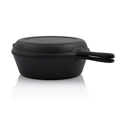 Imagen de BBQ Toro Olla de Hierro Fundido con Tapa y Mango 4,4 Litros Color Negro Sartén Asador Curada pre Seasoned Olla, Cazuela, para Fuego