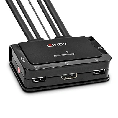 Imagen de LINDY Conmutador KVM (2 Puertos DisplayPort 1.2, USB Tipo C, 2.0 y Cable de Audio